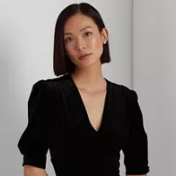 Lauren Ralph Lauren puff sleeve velvet dress black 2X NWT - Picture 3 of 8